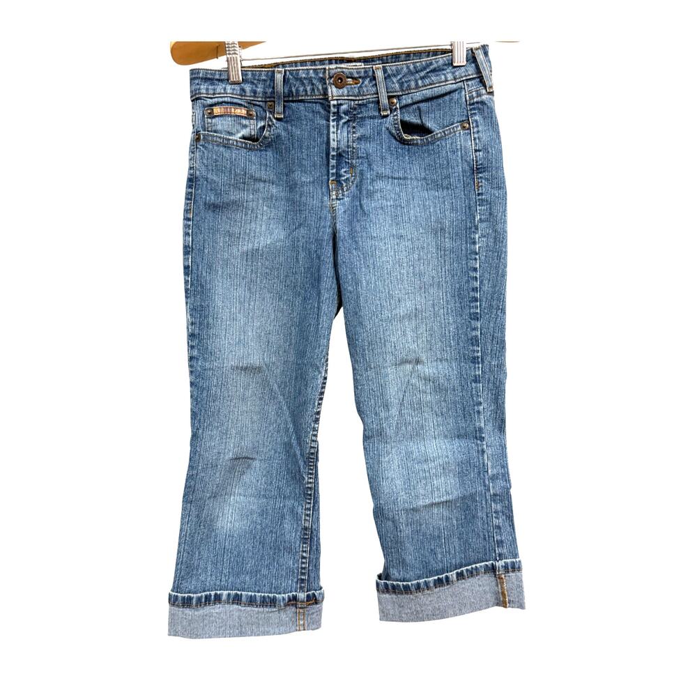 Y2K LEI Cuffed Capri Jeans Juniors 11 Blue Crop Mid Rise Stretch Denim Retro 90s